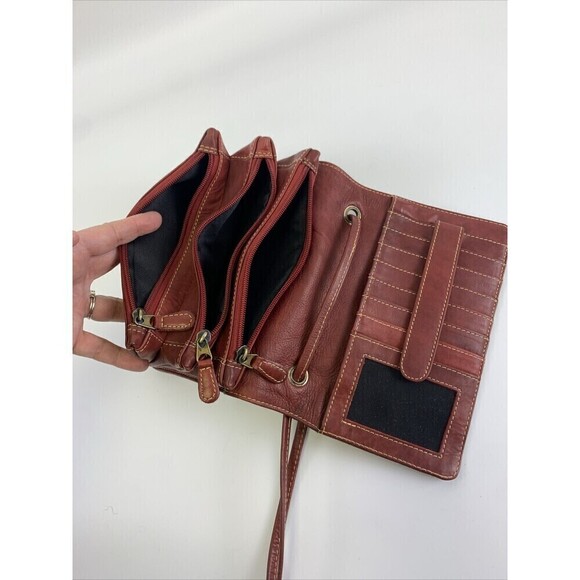 Chaos Leather Crossbody Purse Red Flap Snap Organizer Credit Card ID Multi Zip - Picture 11 of 16